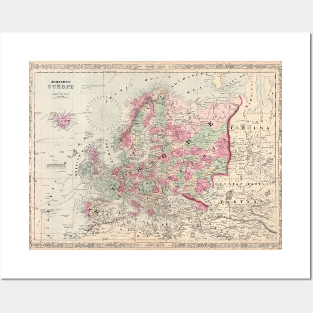 Vintage Map of Europe (1864) Wall Art by Bravuramedia